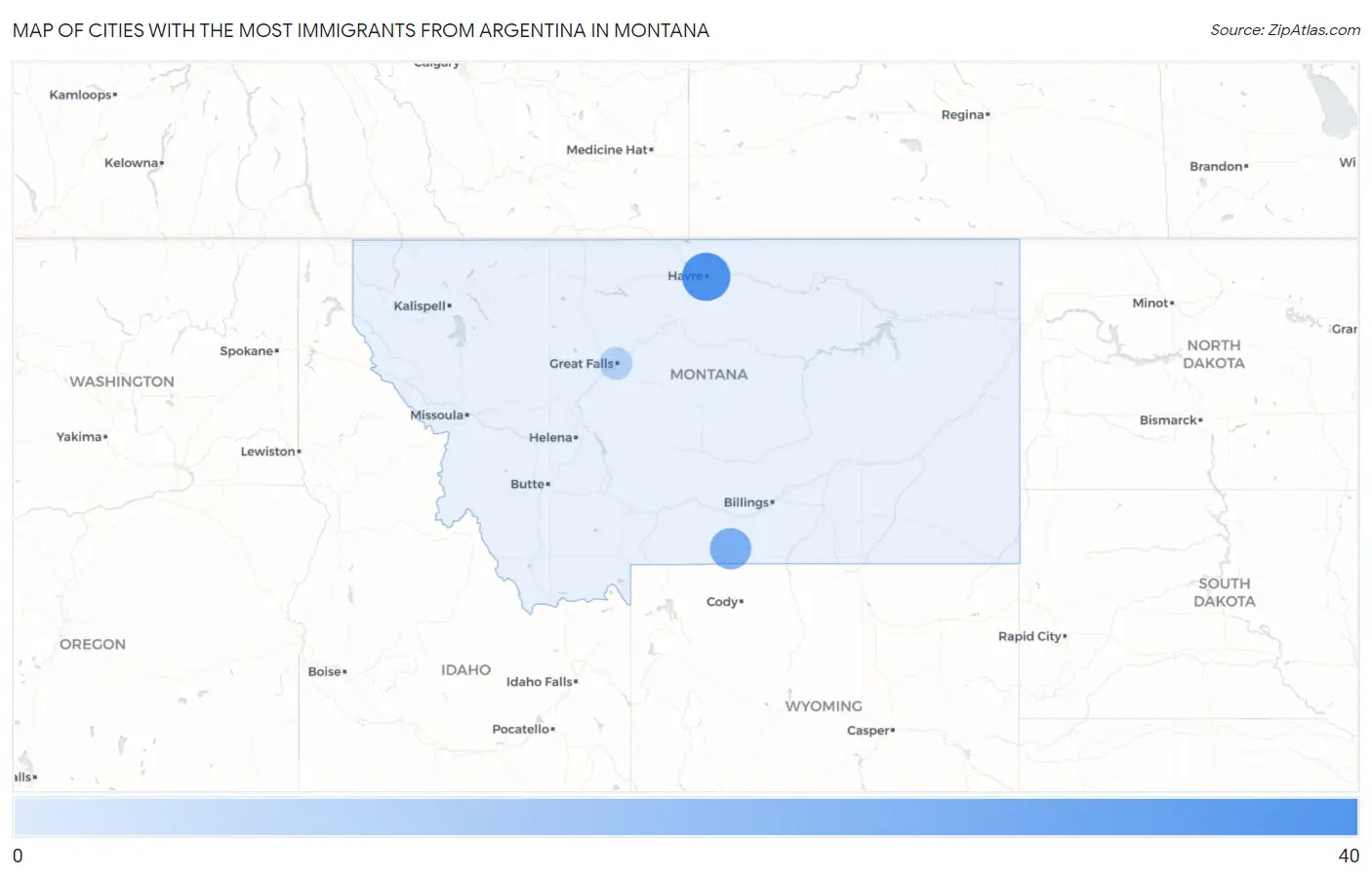 Cities with the Most Immigrants from Argentina in Montana Map