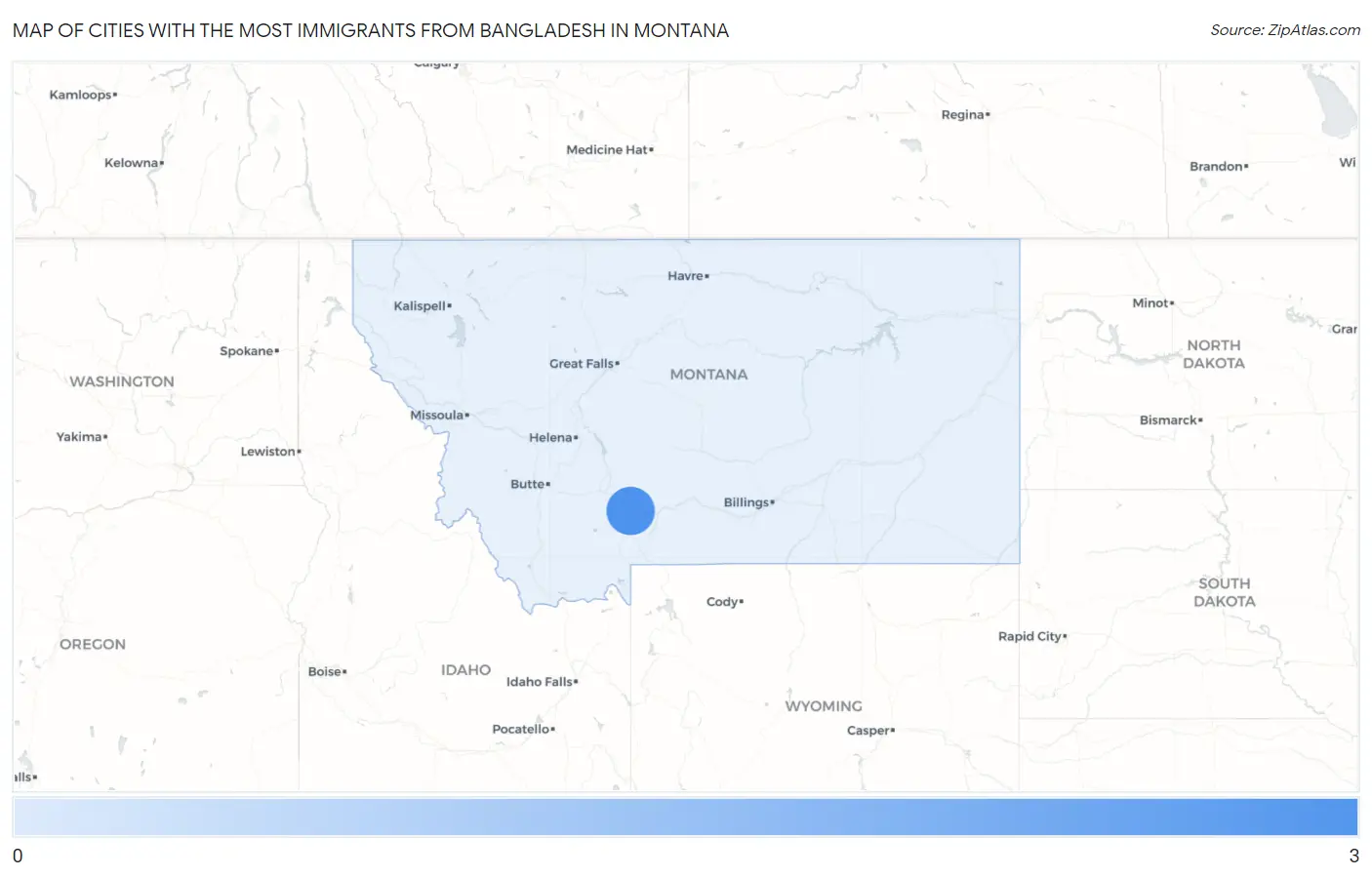 Cities with the Most Immigrants from Bangladesh in Montana Map