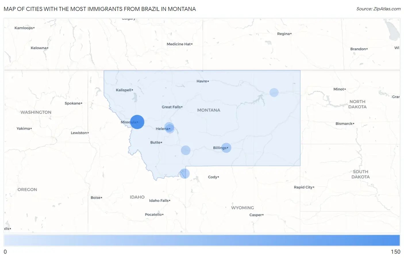 Cities with the Most Immigrants from Brazil in Montana Map