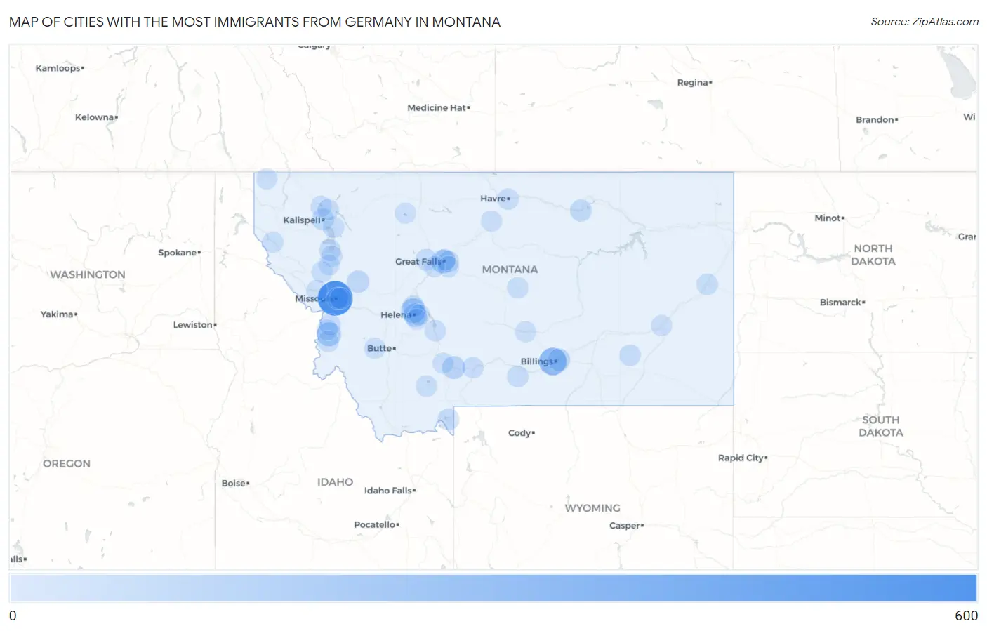 Cities with the Most Immigrants from Germany in Montana Map