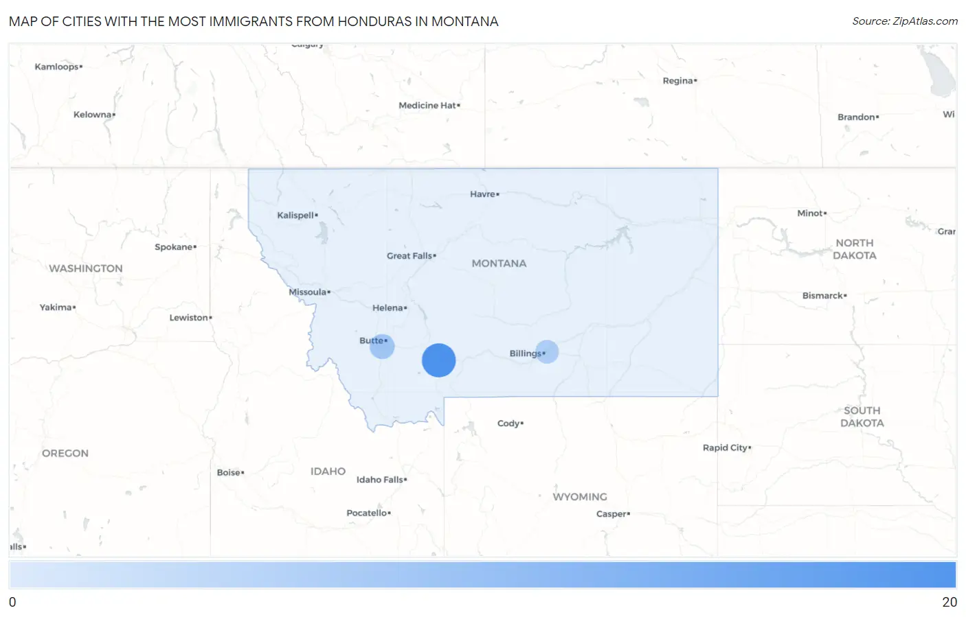 Cities with the Most Immigrants from Honduras in Montana Map