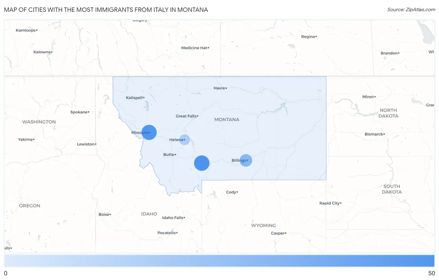 Cities with the Most Immigrants from Italy in Montana Map