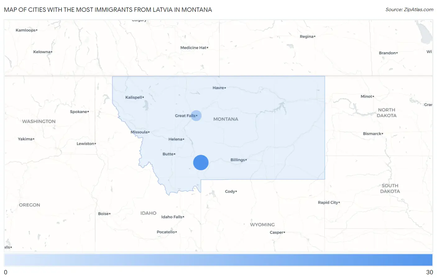 Cities with the Most Immigrants from Latvia in Montana Map