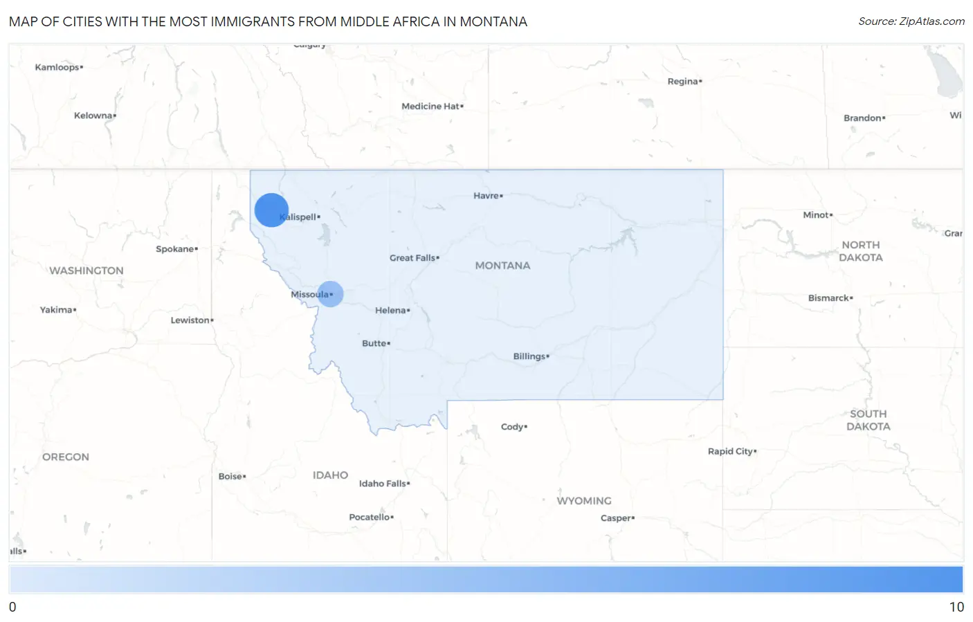 Cities with the Most Immigrants from Middle Africa in Montana Map