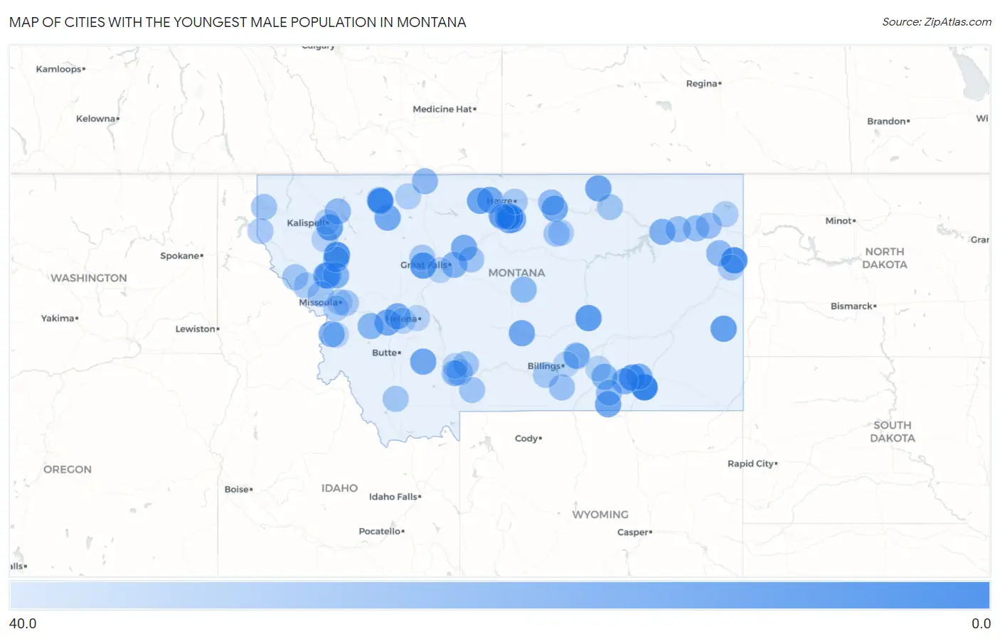 Cities with the Youngest Male Population in Montana Map