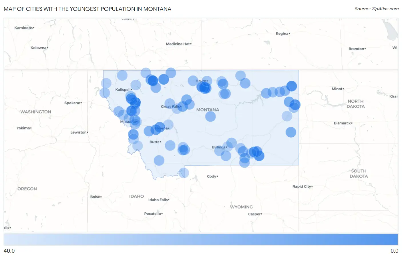 Cities with the Youngest Population in Montana Map