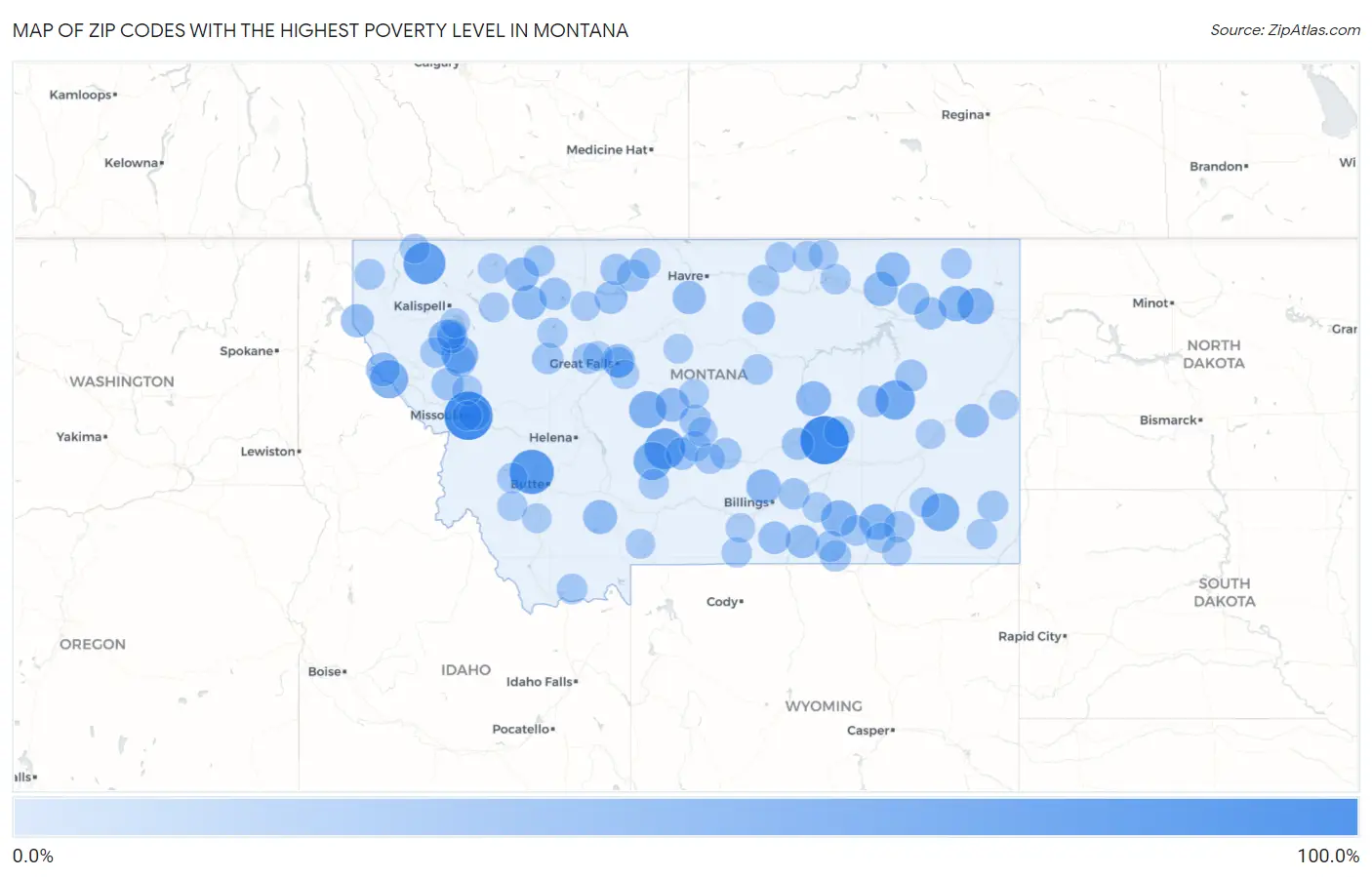 Zip Codes with the Highest Poverty Level in Montana Map