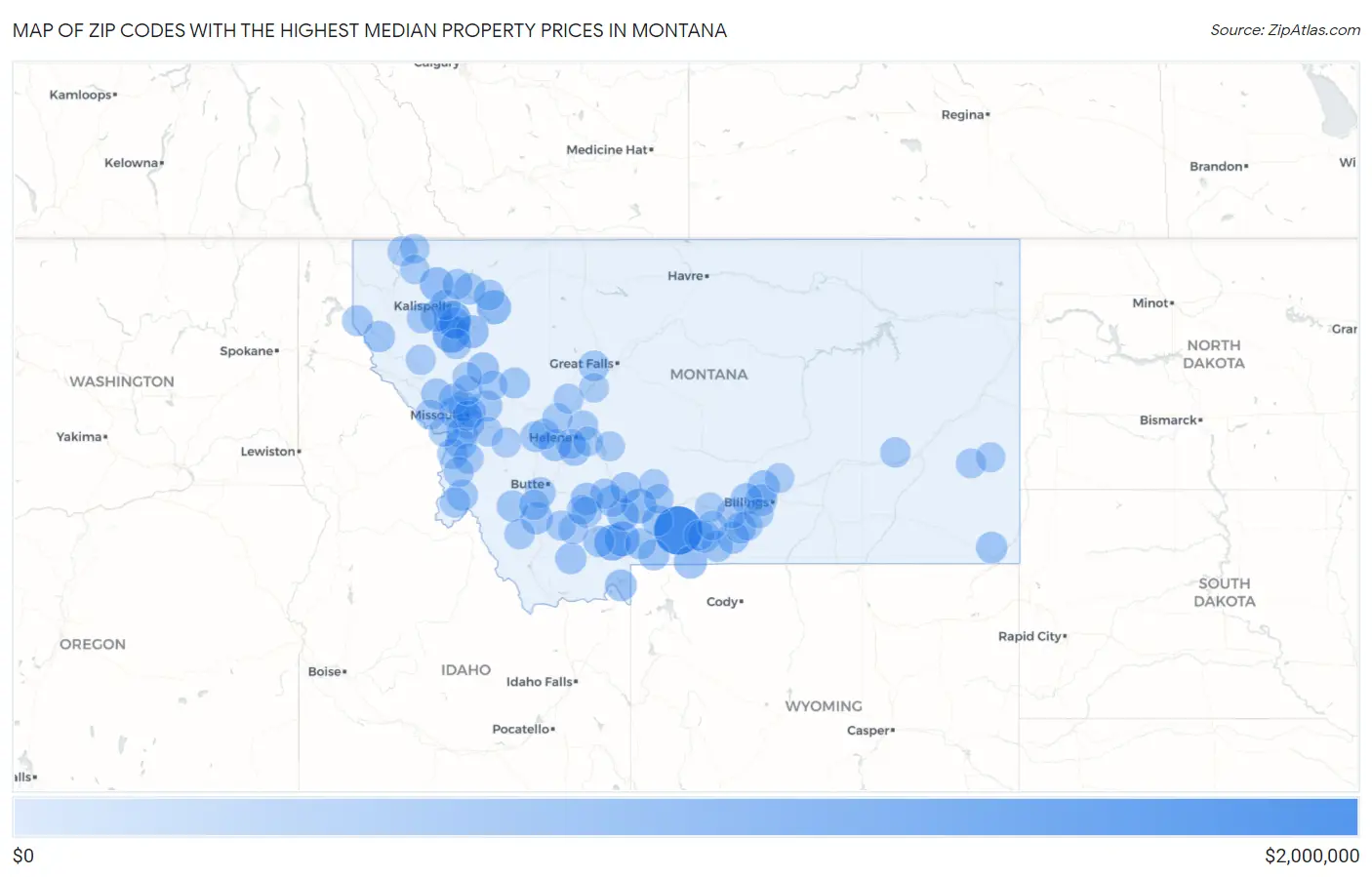 Zip Codes with the Highest Median Property Prices in Montana Map