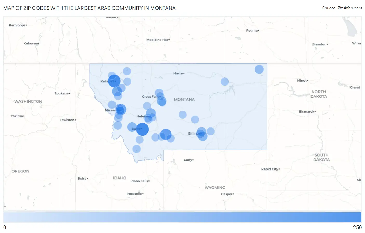 Zip Codes with the Largest Arab Community in Montana Map