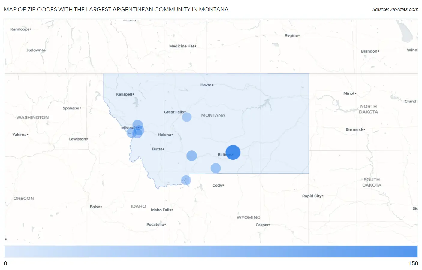 Zip Codes with the Largest Argentinean Community in Montana Map