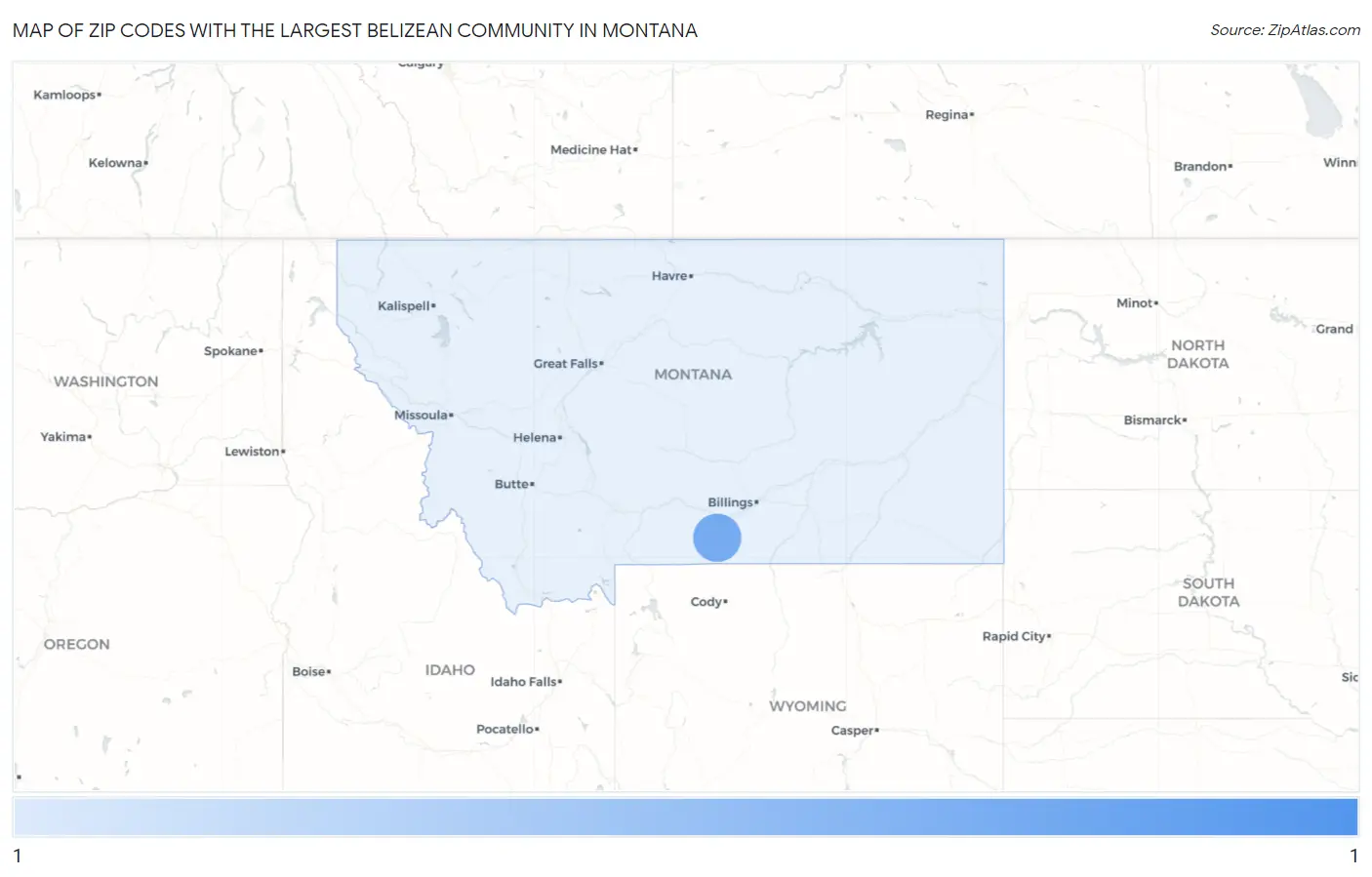 Zip Codes with the Largest Belizean Community in Montana Map