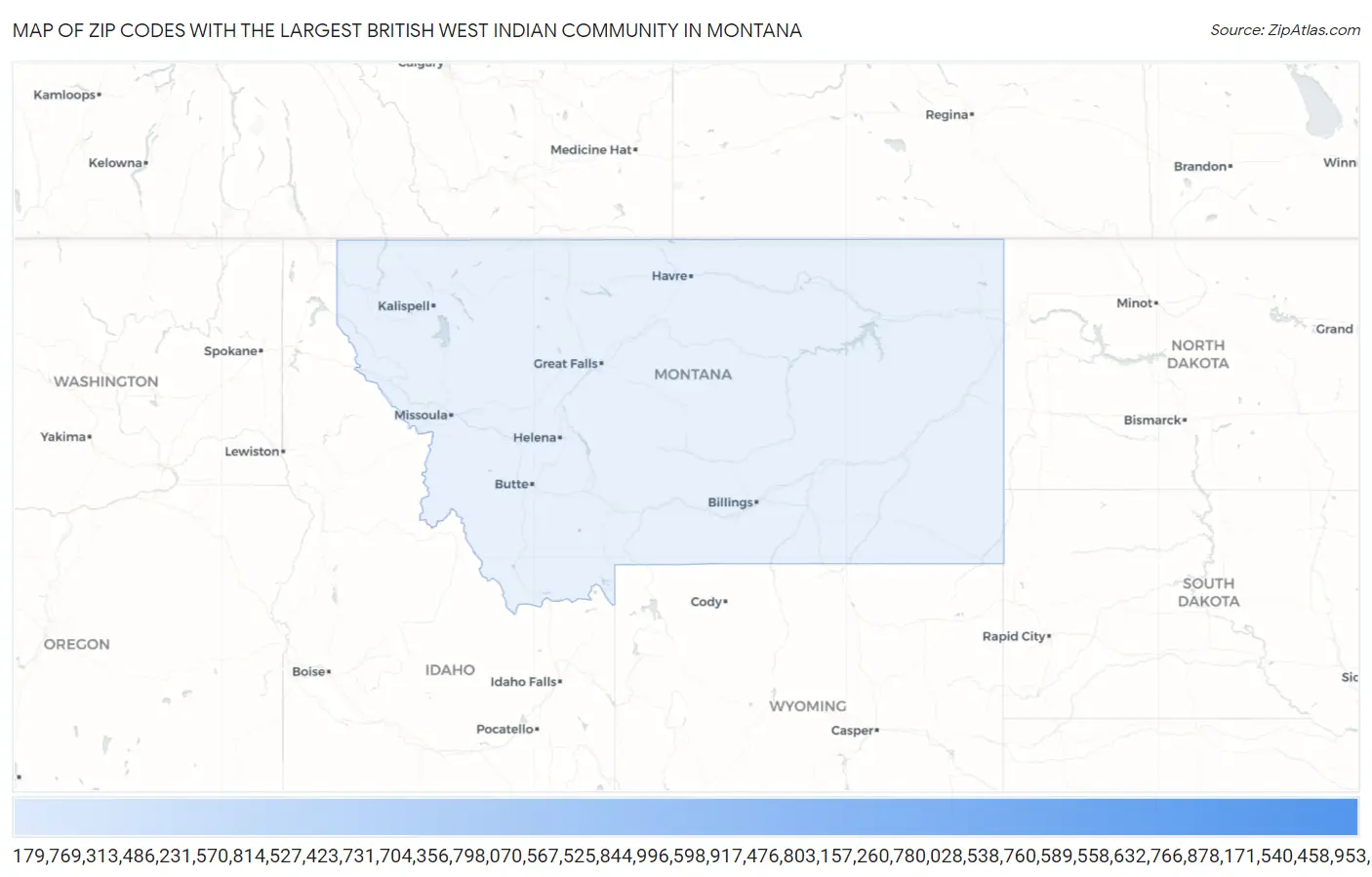 Zip Codes with the Largest British West Indian Community in Montana Map