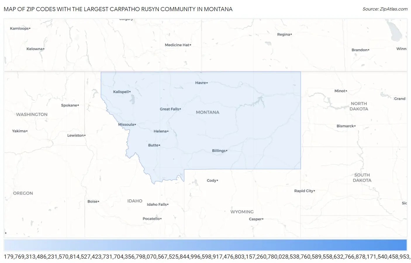 Zip Codes with the Largest Carpatho Rusyn Community in Montana Map