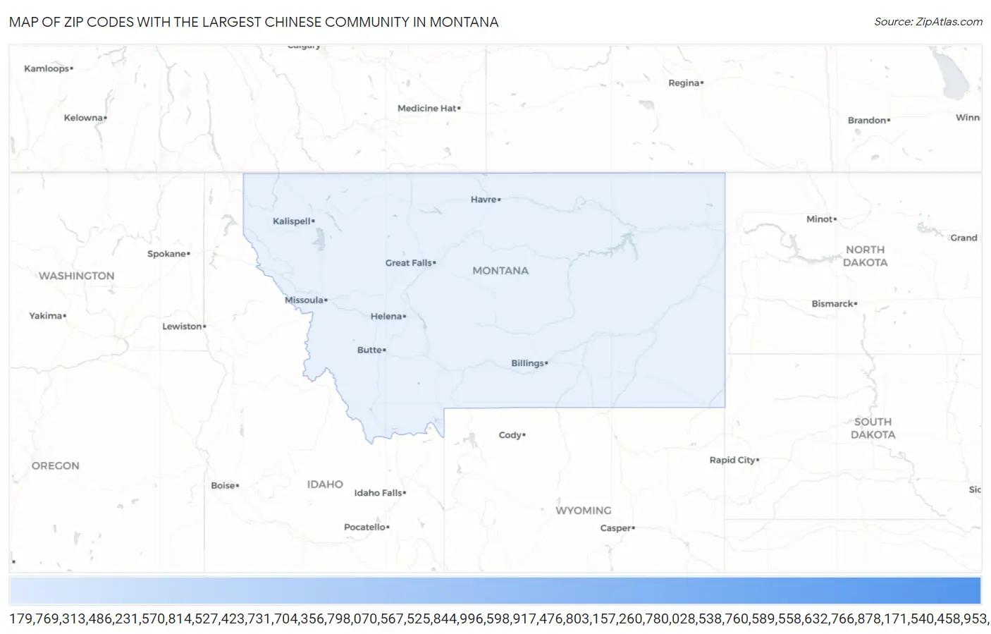 Zip Codes with the Largest Chinese Community in Montana Map