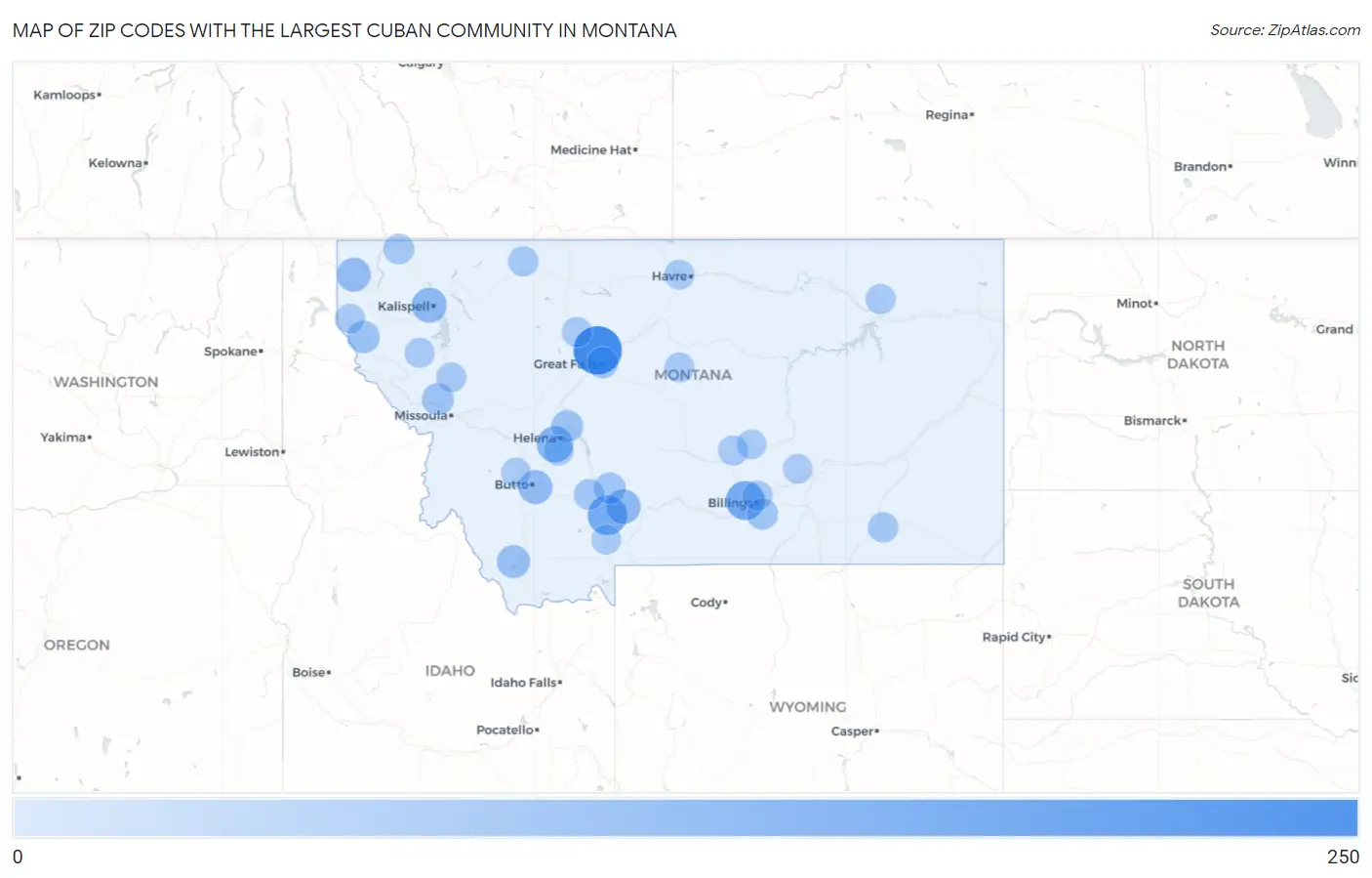 Zip Codes with the Largest Cuban Community in Montana Map