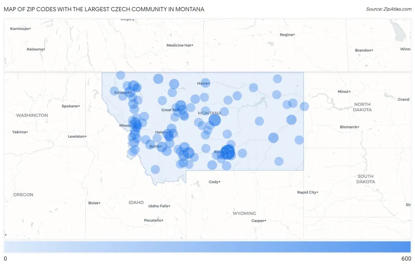 Zip Codes with the Largest Czech Community in Montana Map