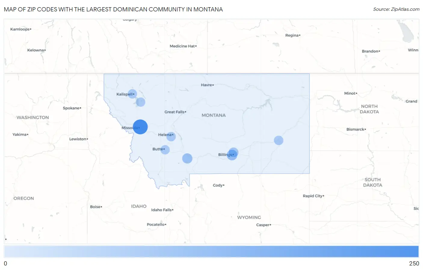 Zip Codes with the Largest Dominican Community in Montana Map