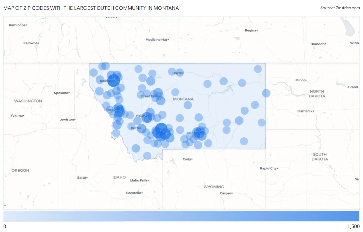 Zip Codes with the Largest Dutch Community in Montana Map