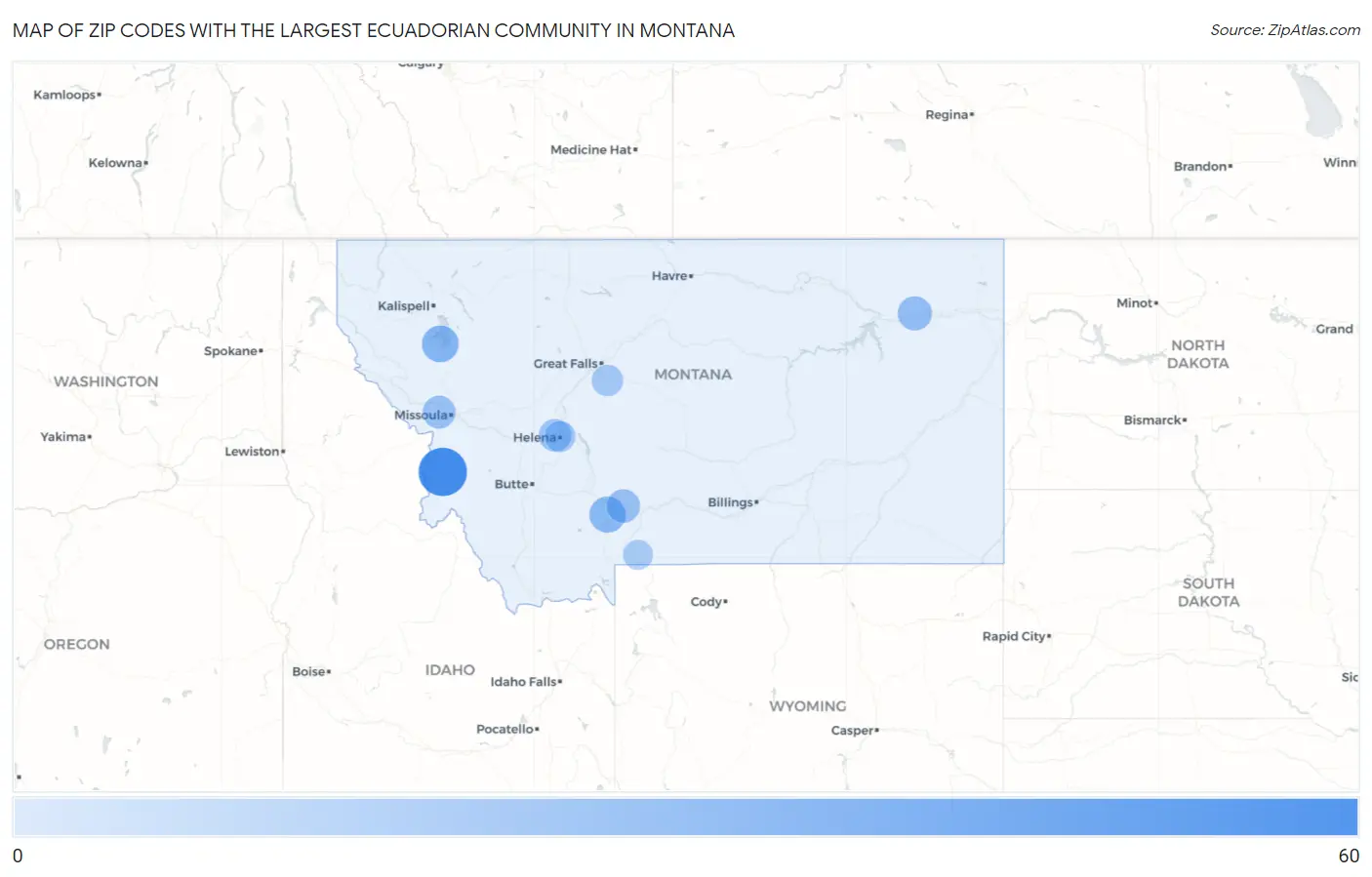 Zip Codes with the Largest Ecuadorian Community in Montana Map