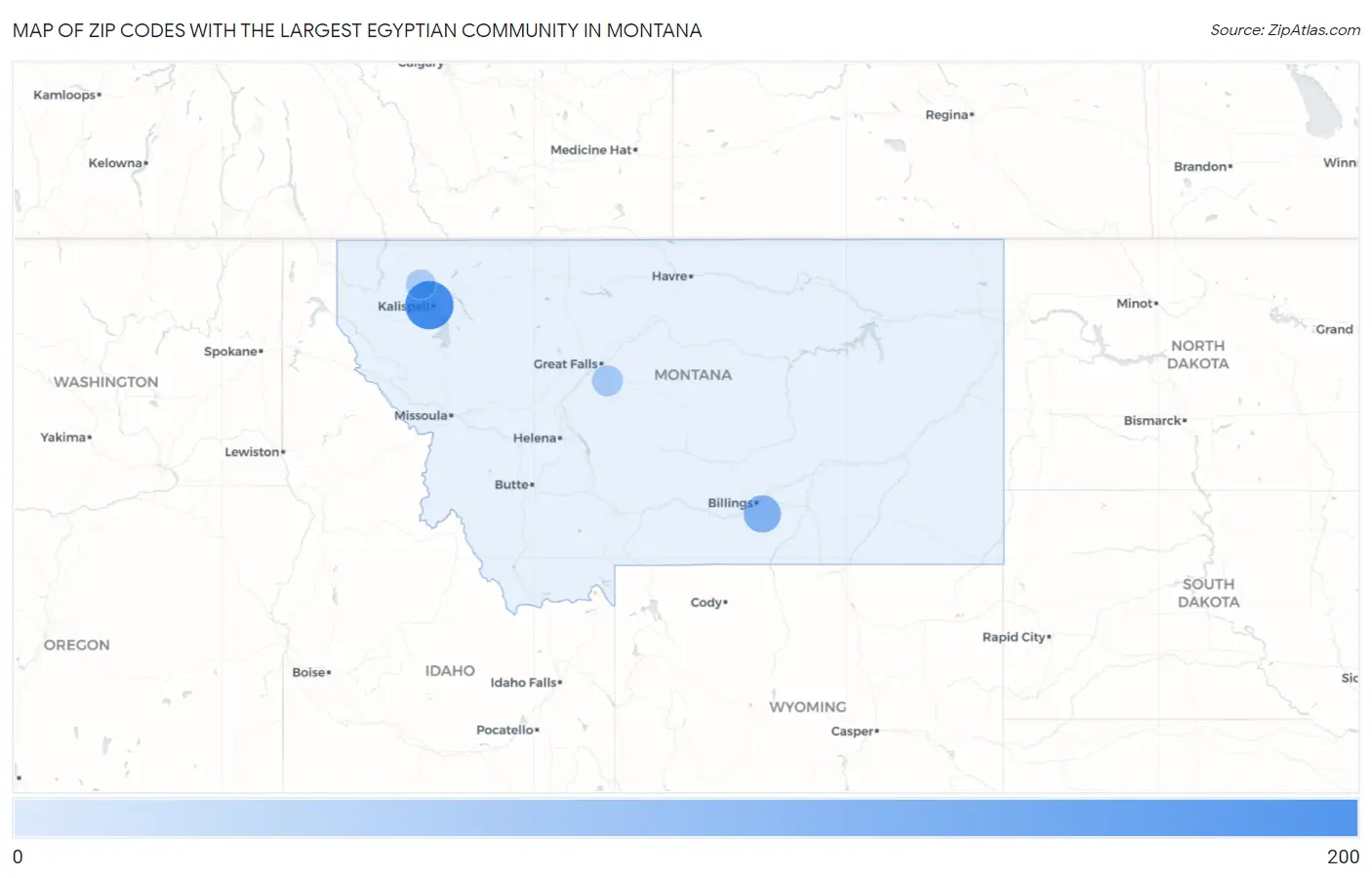 Zip Codes with the Largest Egyptian Community in Montana Map