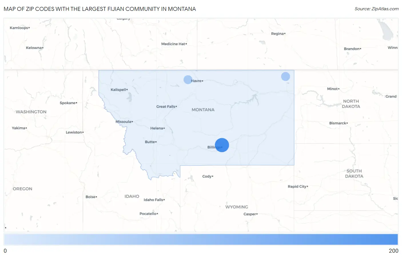 Zip Codes with the Largest Fijian Community in Montana Map