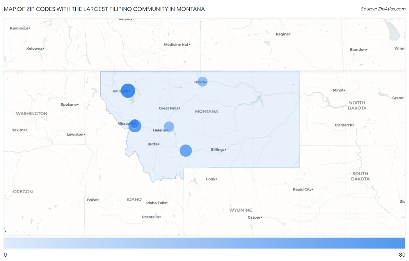 Zip Codes with the Largest Filipino Community in Montana Map