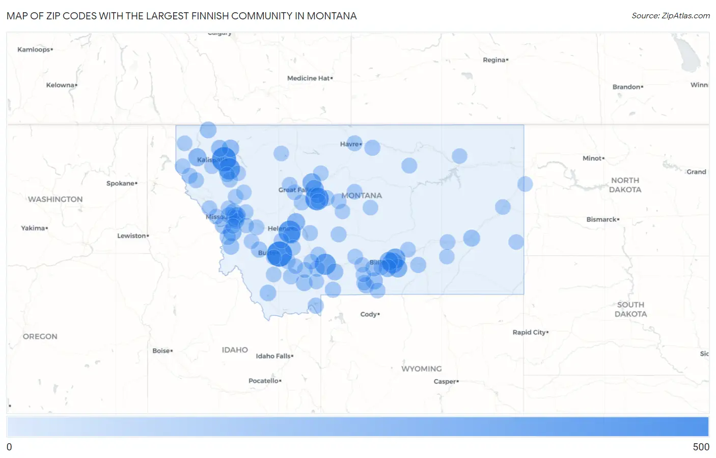 Zip Codes with the Largest Finnish Community in Montana Map