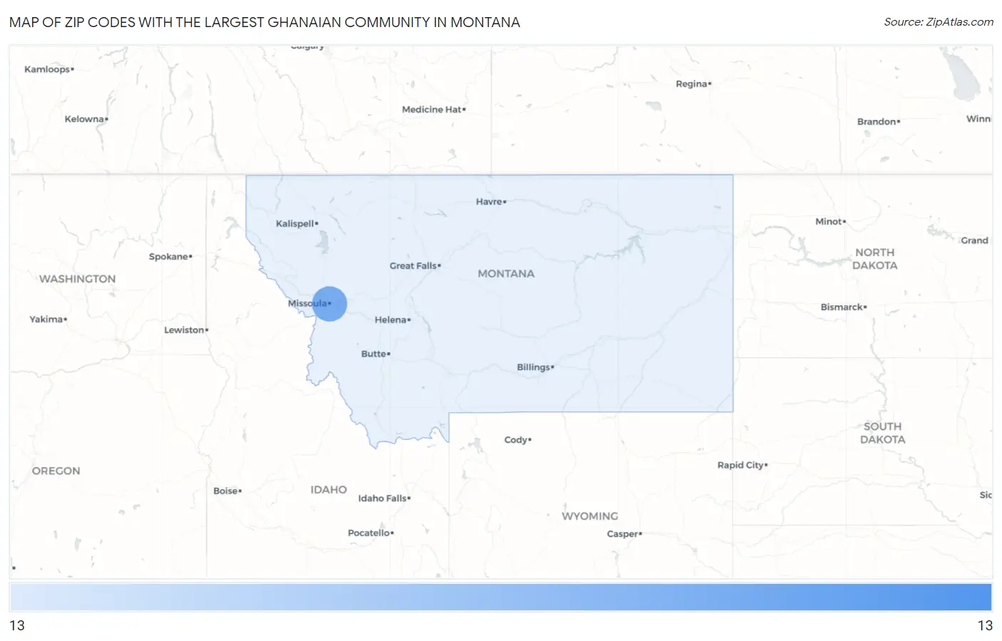 Zip Codes with the Largest Ghanaian Community in Montana Map
