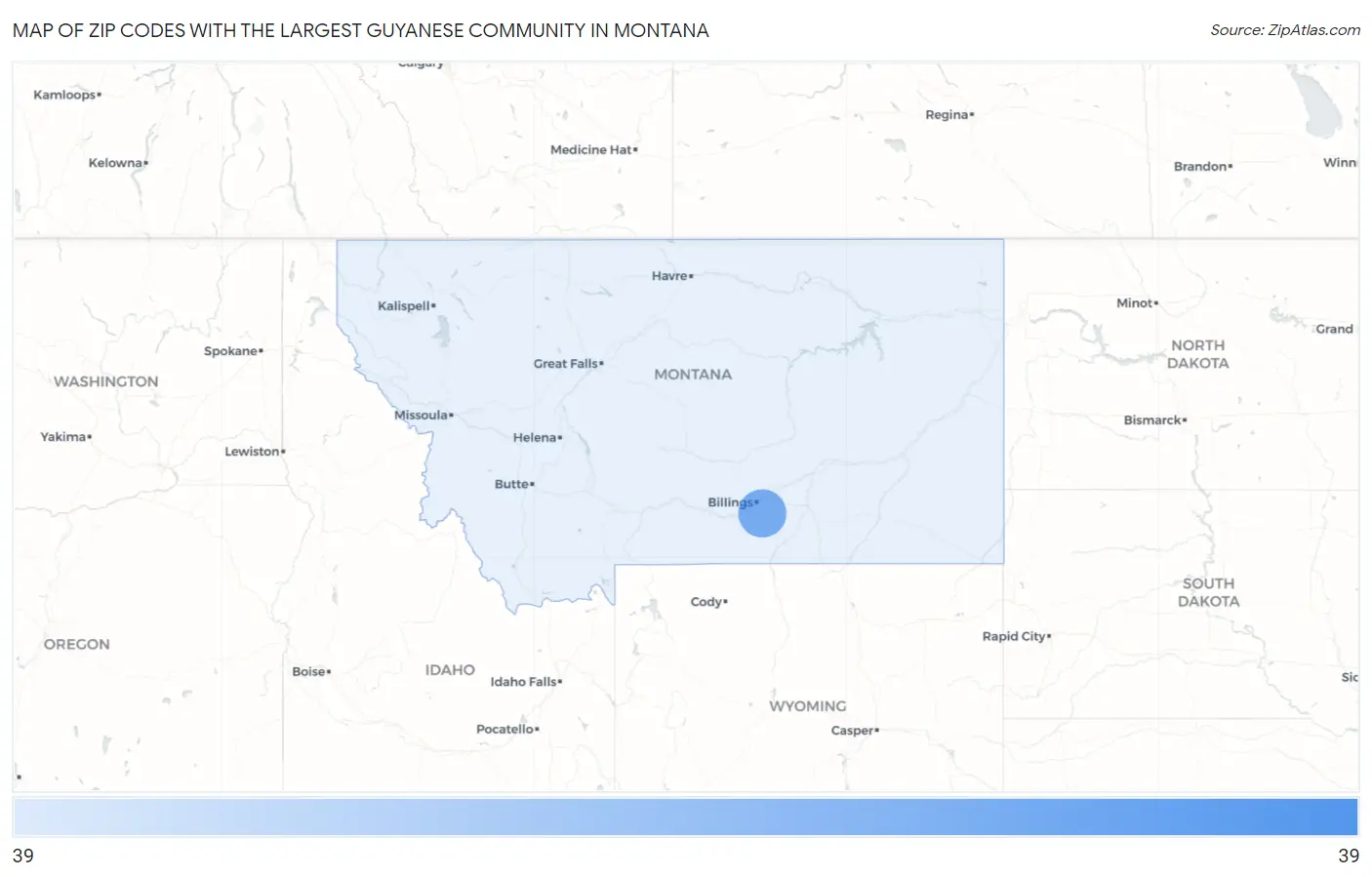 Zip Codes with the Largest Guyanese Community in Montana Map