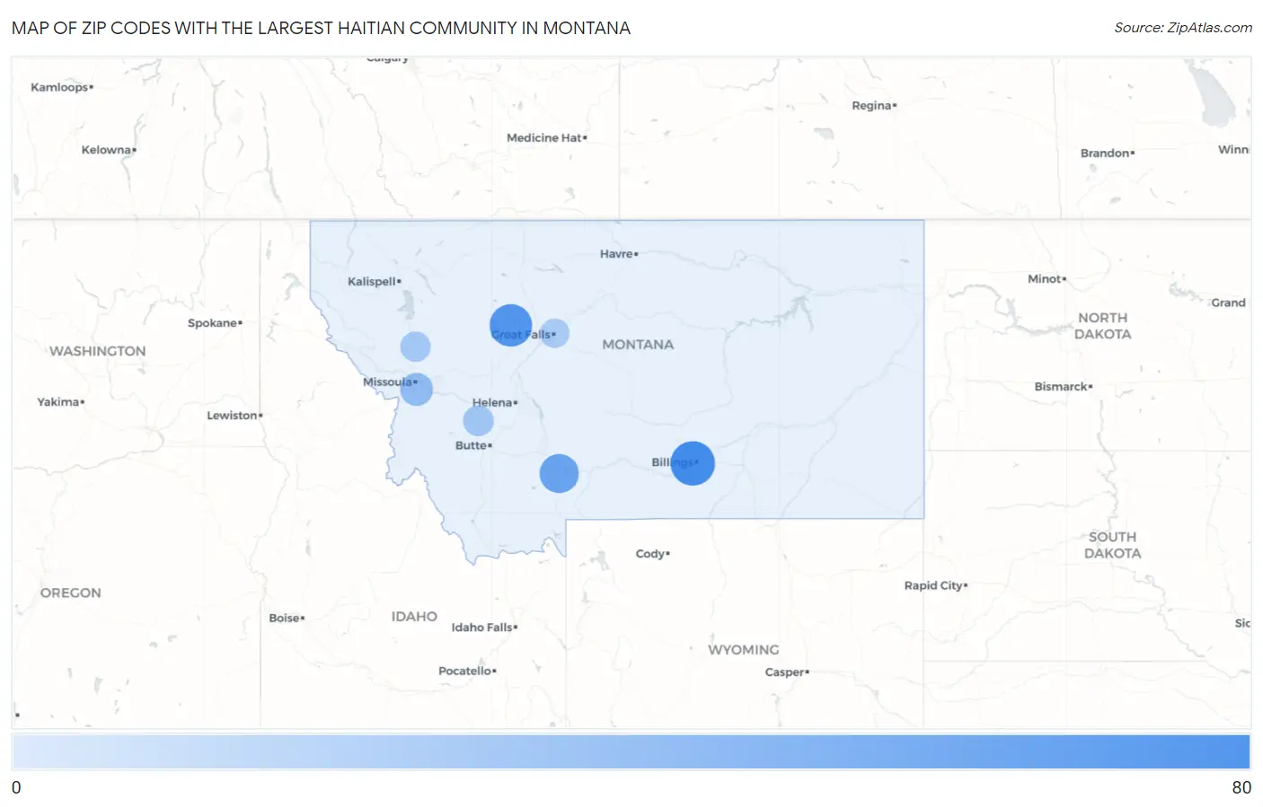 Zip Codes with the Largest Haitian Community in Montana Map