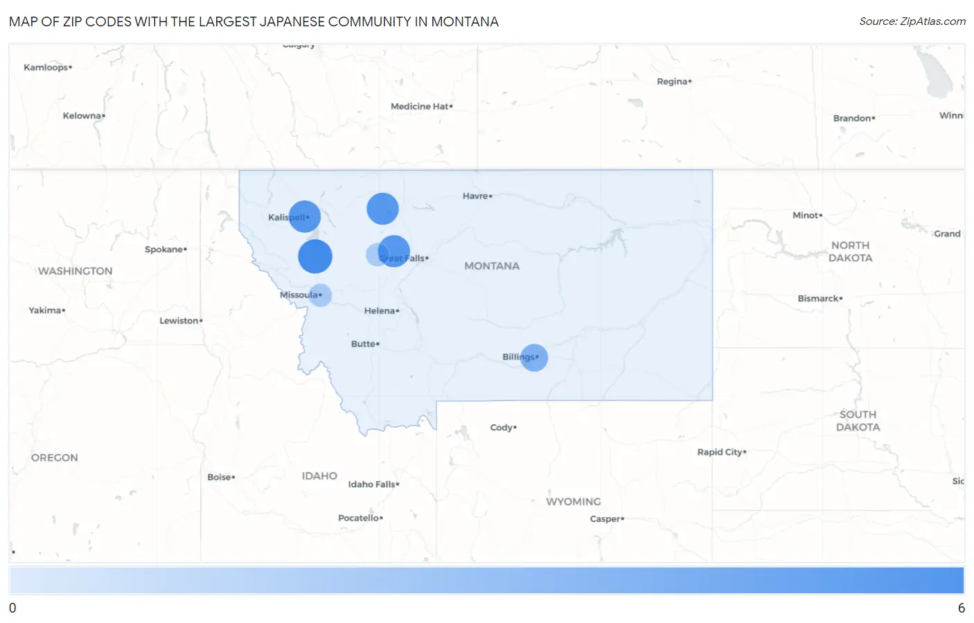 Zip Codes with the Largest Japanese Community in Montana Map