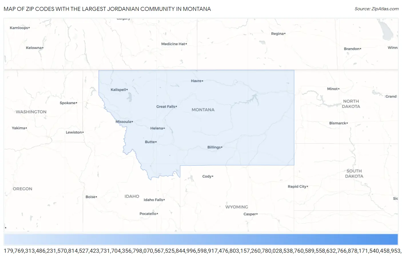 Zip Codes with the Largest Jordanian Community in Montana Map