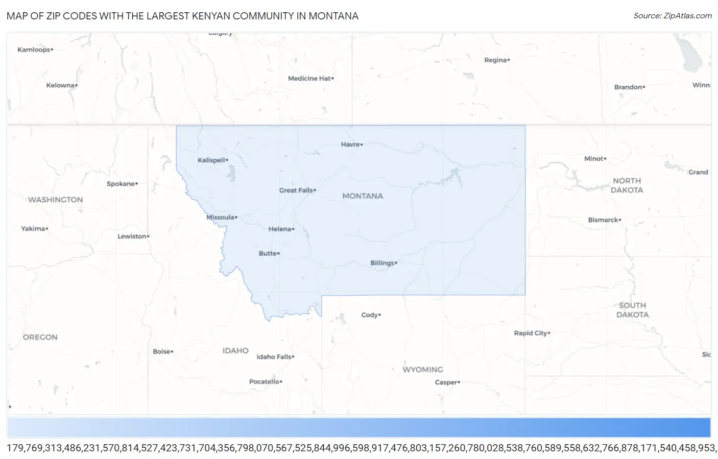Zip Codes with the Largest Kenyan Community in Montana Map