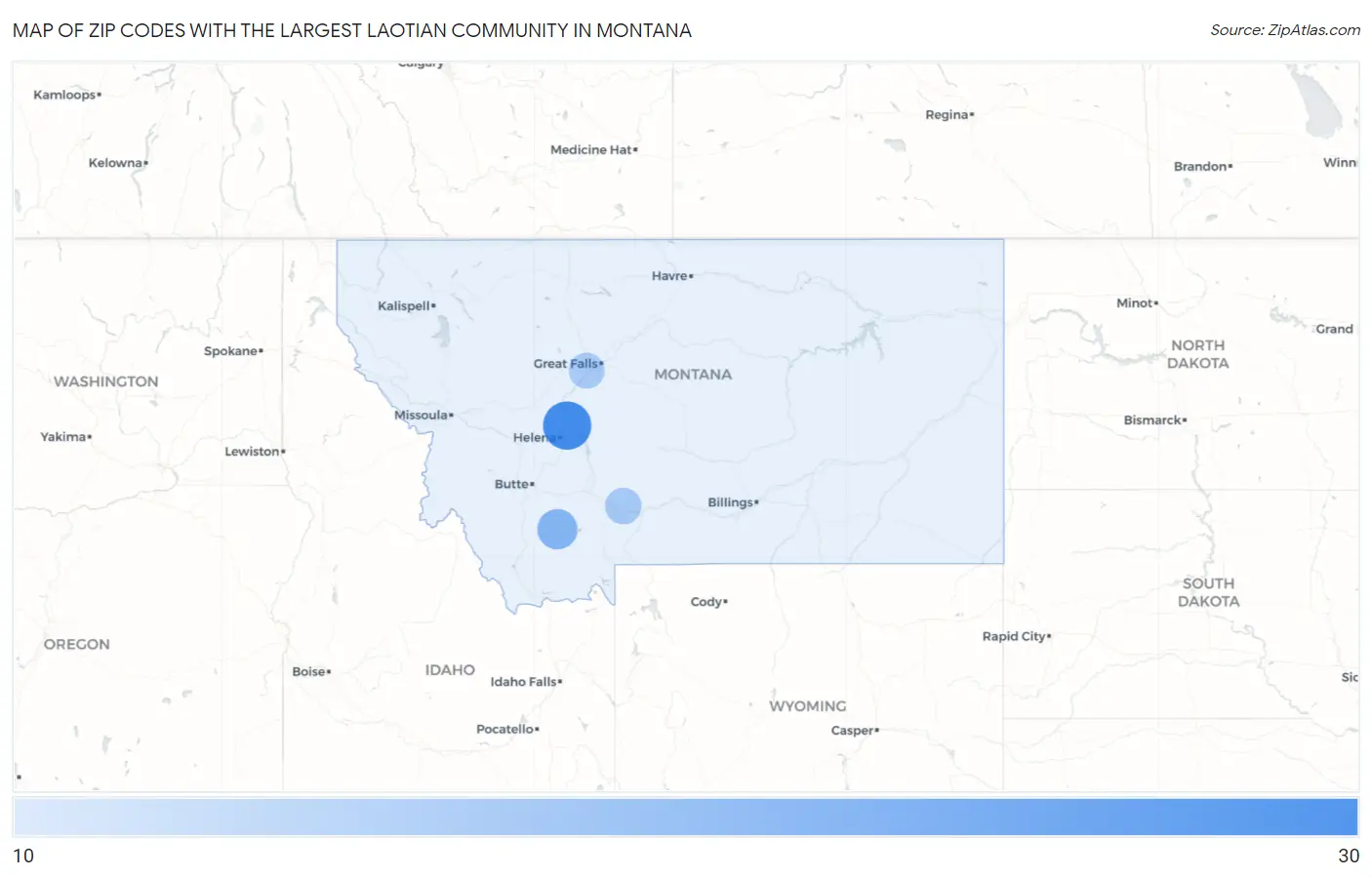 Zip Codes with the Largest Laotian Community in Montana Map