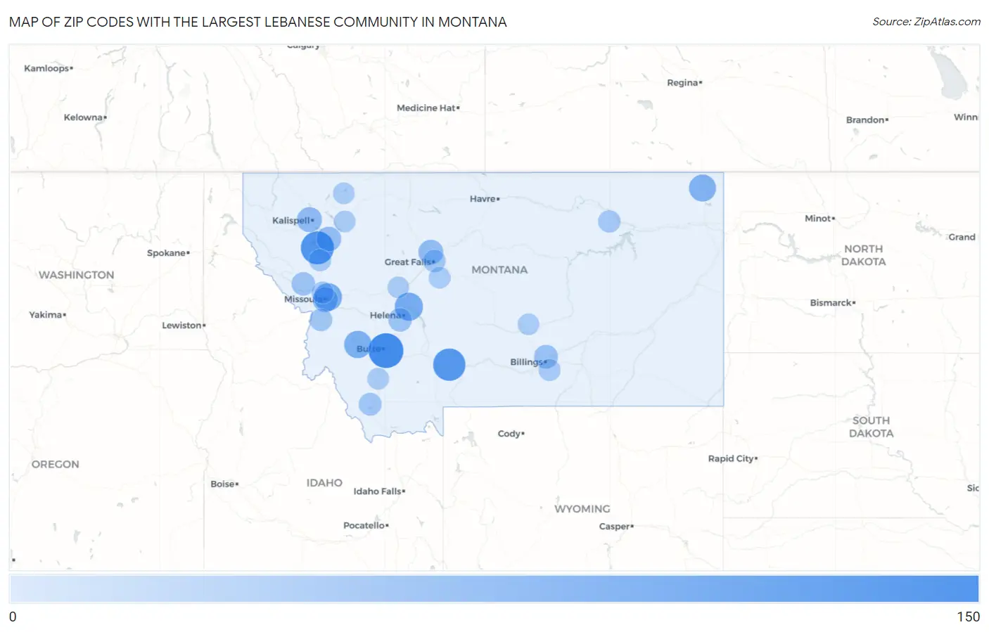 Zip Codes with the Largest Lebanese Community in Montana Map