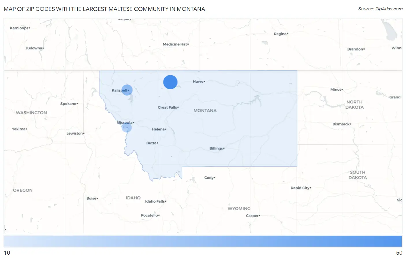 Zip Codes with the Largest Maltese Community in Montana Map