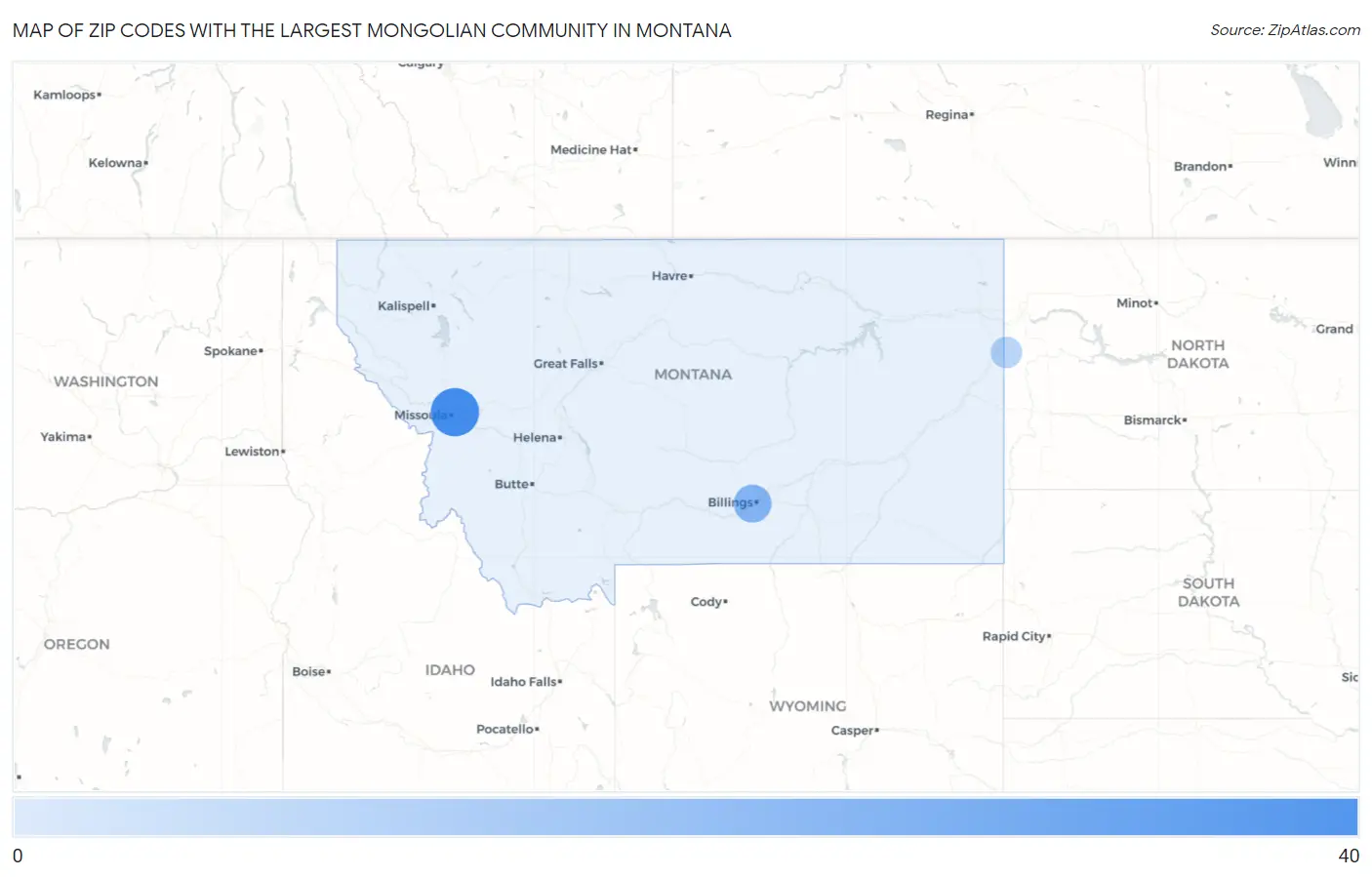 Zip Codes with the Largest Mongolian Community in Montana Map