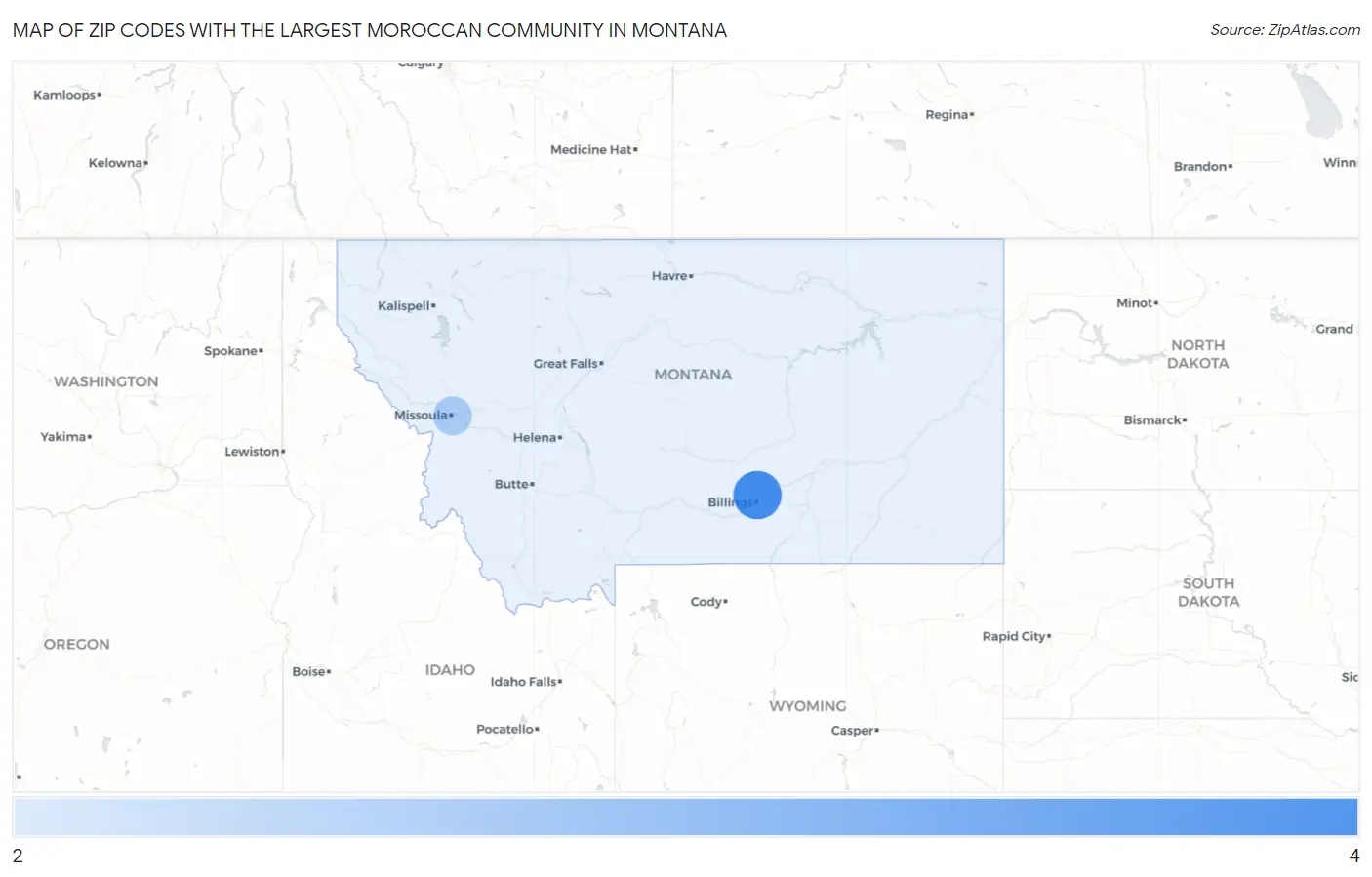 Zip Codes with the Largest Moroccan Community in Montana Map