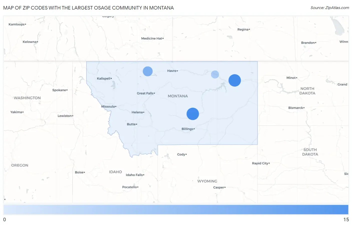 Zip Codes with the Largest Osage Community in Montana Map