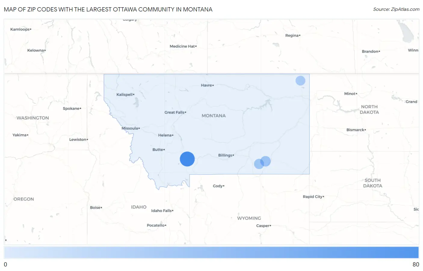 Zip Codes with the Largest Ottawa Community in Montana Map