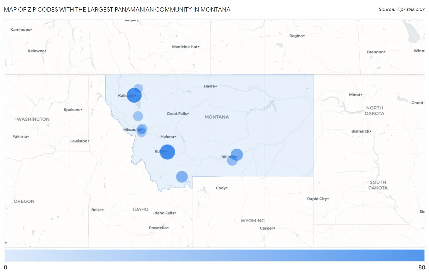 Zip Codes with the Largest Panamanian Community in Montana Map