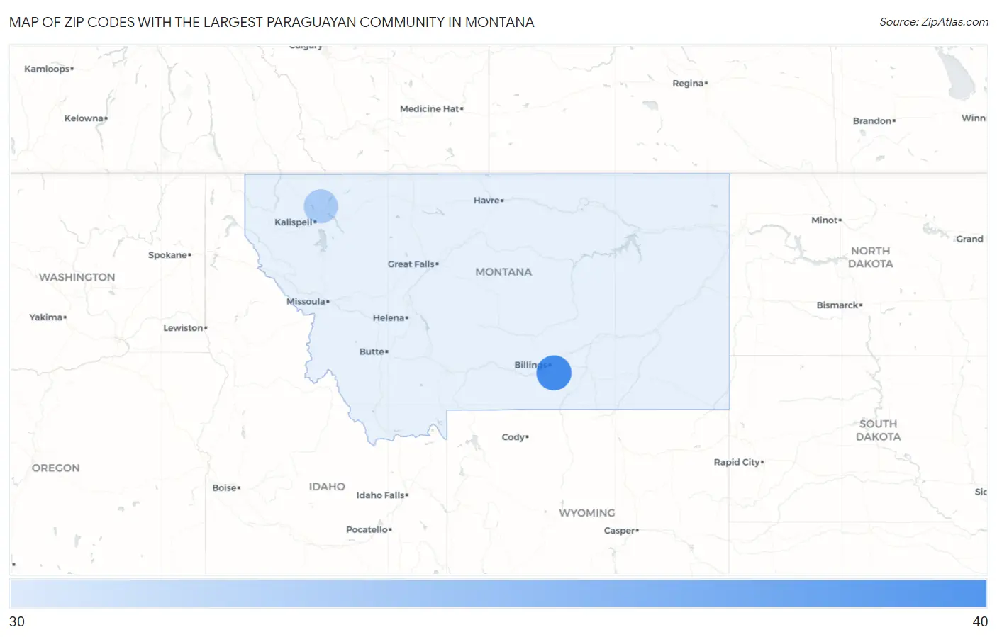 Zip Codes with the Largest Paraguayan Community in Montana Map