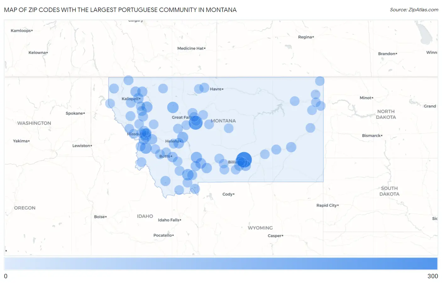 Zip Codes with the Largest Portuguese Community in Montana Map