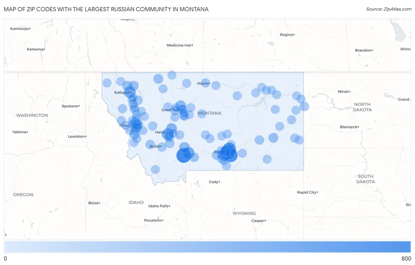Zip Codes with the Largest Russian Community in Montana Map
