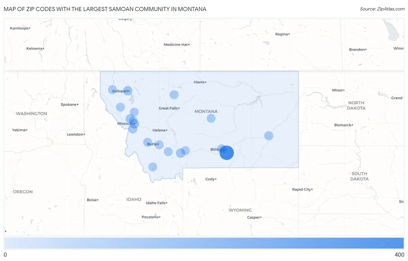 Zip Codes with the Largest Samoan Community in Montana Map
