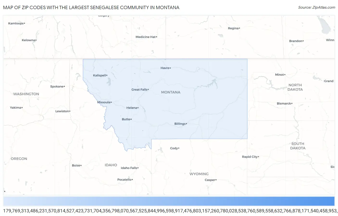 Zip Codes with the Largest Senegalese Community in Montana Map