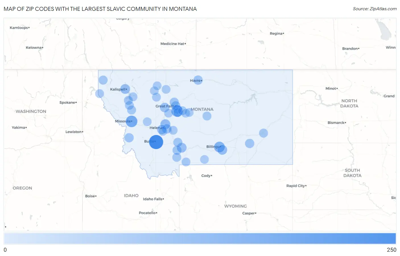 Zip Codes with the Largest Slavic Community in Montana Map