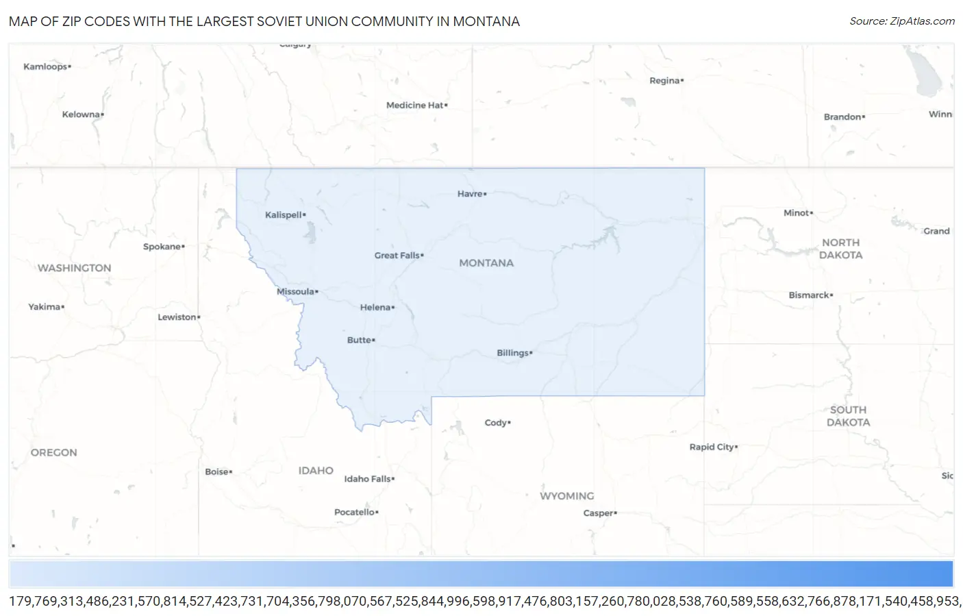 Zip Codes with the Largest Soviet Union Community in Montana Map