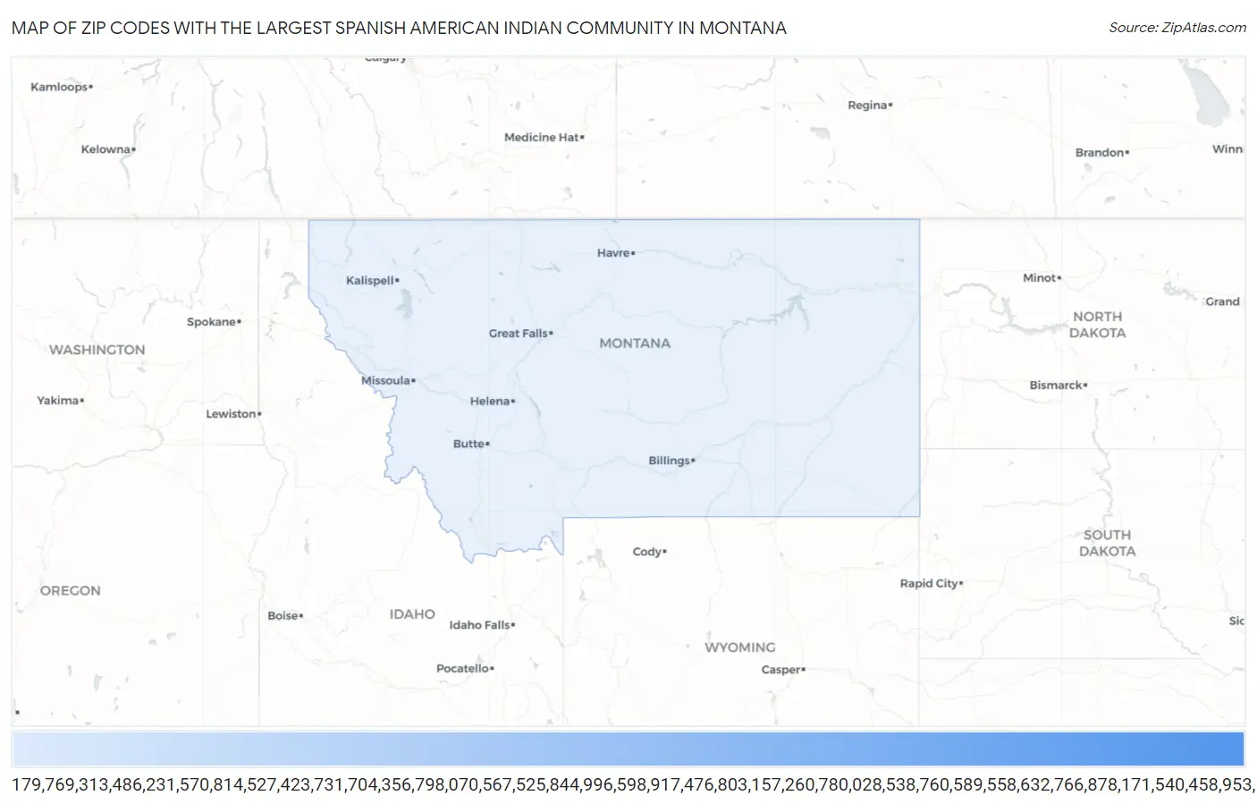 Zip Codes with the Largest Spanish American Indian Community in Montana Map