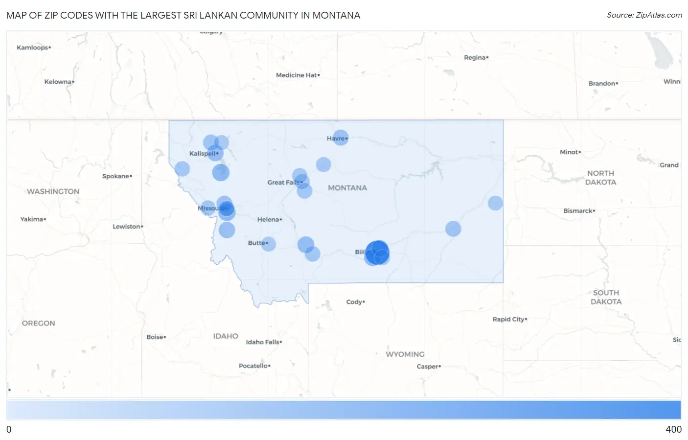 Zip Codes with the Largest Sri Lankan Community in Montana Map